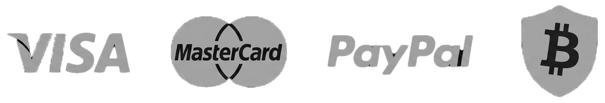 Accepted secure payment methods - Visa, Mastercard, PayPal, and Bitcoin